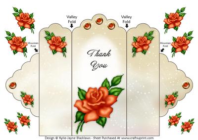 Orange Rose - Thank You - Scallop Top Tri Fold Card
