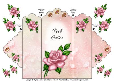 Pink Rose - Feel Better - Scallop Top Tri Fold Card