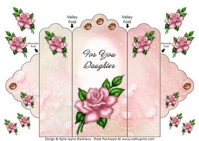 Pink Rose - for You Daughter - Scallop Top Tri Fold Card