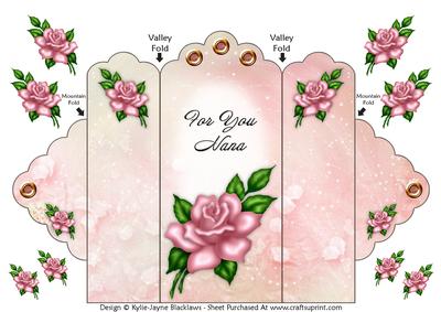 Pink Rose - for You Nana - Scallop Top Tri Fold Card