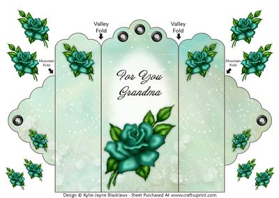 Teal Rose - for You Grandma - Scallop Top Tri Fold Card