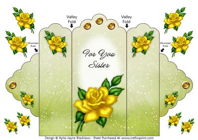 Yellow Rose - for You Sister - Scallop Top Tri Fold Card