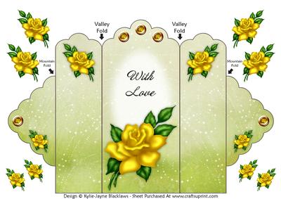 Yellow Rose - with Love - Scallop Top Tri Fold Card