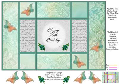 Fantasy Butterfly 1 - 70th Birthday - Tri Shutter Card