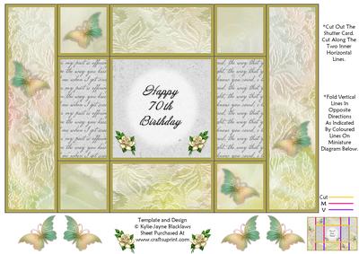 Fantasy Butterfly 2 - 70th Birthday - Tri Shutter Card