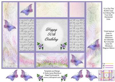 Fantasy Butterfly 3 - 50th Birthday - Tri Shutter Card