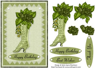Pretty Vintage Ladies Boot in Green 1a - Card Front