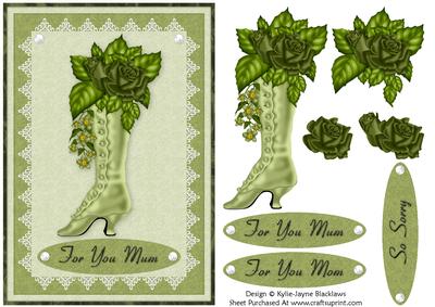 Pretty Vintage Ladies Boot in Green 1b - Card Front