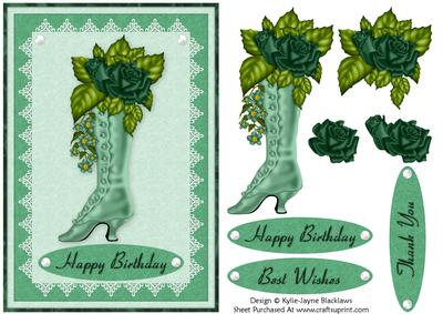 Pretty Vintage Ladies Boot in Teal 1a - Card Front