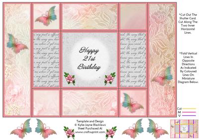 Fantasy Butterfly 4 - 21st Birthday - Tri Shutter Card