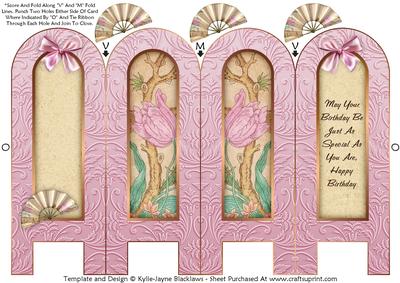 Vintage Floral 1a - Birthday - Folded Screen Card