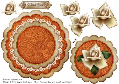 Cream Orange Rose Thank You - Scallop Edge Wobble Card