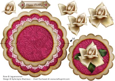 Cream Hot Pink Rose Birthday - Scallop Edge Wobble Card