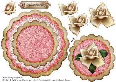 Cream Pink Rose Congratulations - Scallop Edge Wobble Card