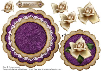 Cream Purple Rose with Love - Scallop Edge Wobble Card