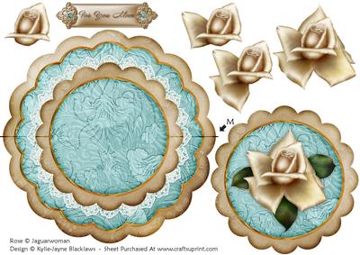 Cream Teal Rose for You Mom - Scallop Edge Wobble Card
