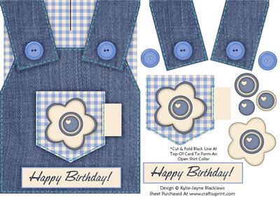 Country Overalls Denim Blue - Happy Birthday - Card