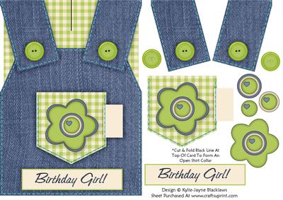 Country Overalls Denim Green - Birthday Girl - Card