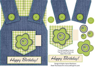 Country Overalls Denim Green - Happy Birthday - Card