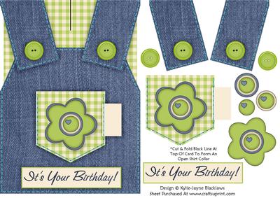Country Overalls Denim Green - Its Your Birthday - Card