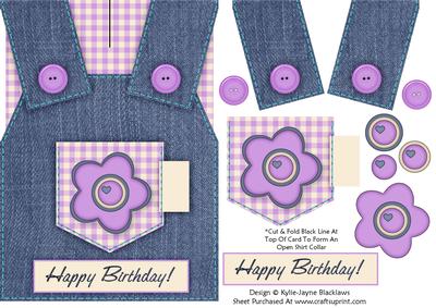 Country Overalls Denim Purple - Happy Birthday - Card