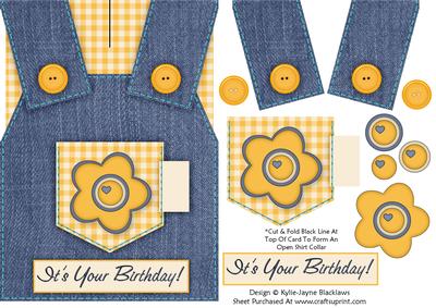 Country Overalls Denim Yellow - Its Your Birthday - Card