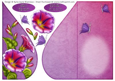 Pink Petunia and Butterflies Teardrop Card 1