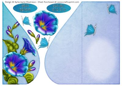 Blue Petunia and Butterflies Teardrop Card 1