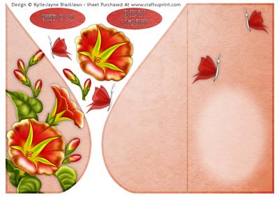 Orange Red Petunia and Butterflies Teardrop Card 2