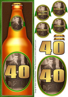 40th Birthday Ale 2 - Large Dl Quick Card with 3D Decoupage