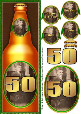 50th Birthday Ale 1 - Large Dl Quick Card with 3D Decoupage