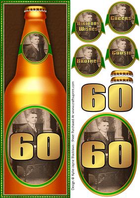 60th Birthday Ale 2 - Large Dl Quick Card with 3D Decoupage