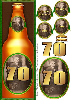 70th Birthday Ale 1 - Large Dl Quick Card with 3D Decoupage