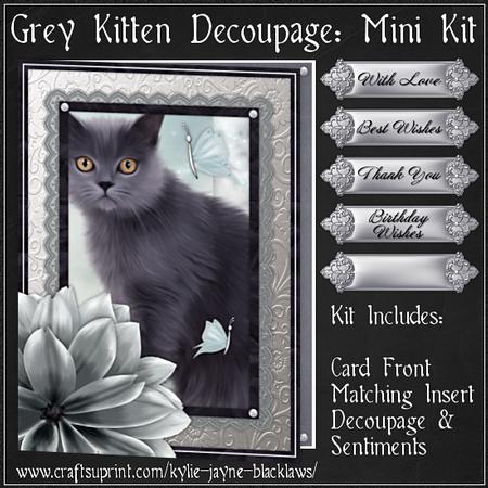 Grey Kitten Birthday Decoupage Mini Kit