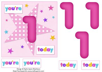 Girls Starry 1st Birthday Quick Card