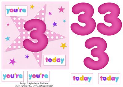 Girls Starry 3rd Birthday Quick Card
