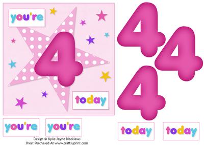 Girls Starry 4th Birthday Quick Card