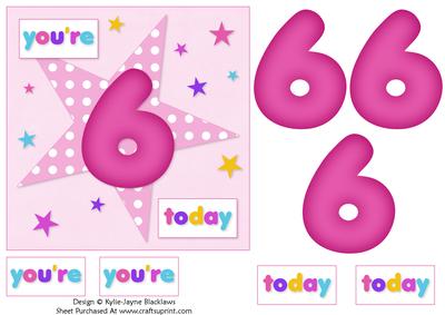 Girls Starry 6th Birthday Quick Card
