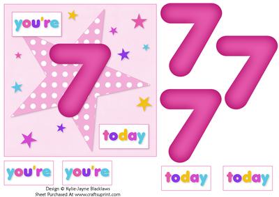 Girls Starry 7th Birthday Quick Card