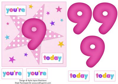Girls Starry 9th Birthday Quick Card
