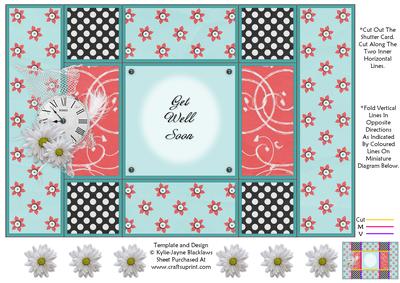 Aqua and Peach - Get Well Soon - Tri Shutter Card