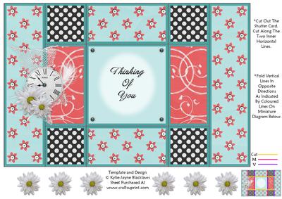 Aqua and Peach - Thinking of You - Tri Shutter Card