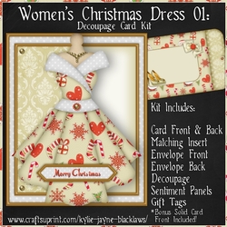 Womens Christmas Dress 01 - Decoupage Card Kit