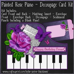 Painted Rose - Piano Shaped Decoupage Card Kit