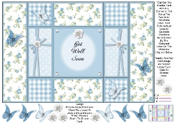 Fresh Blue Flowers - Get Well Soon - Tri Shutter Card