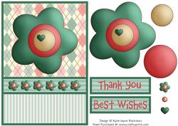 Soft Argyle - Stripes & Flower Thank You/best Wishes Card 5