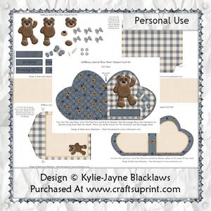 Beary Special - Blue - Heart Shaped Fold Card Kit