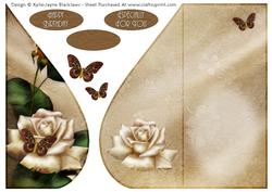 Cream Rose and Butterflies Teardrop Card