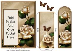Cream Rose and Butterfly - Bookmark Pocket Card