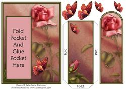 Pink Rose and Butterfly - Bookmark Pocket Card
